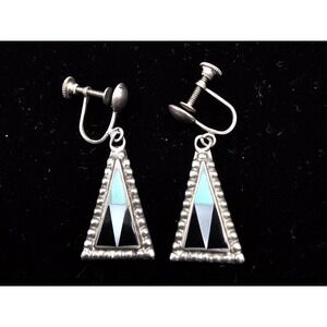 Vintage Zuni‎ Native American Sterling Silver Turquoise Screw Back Earrings